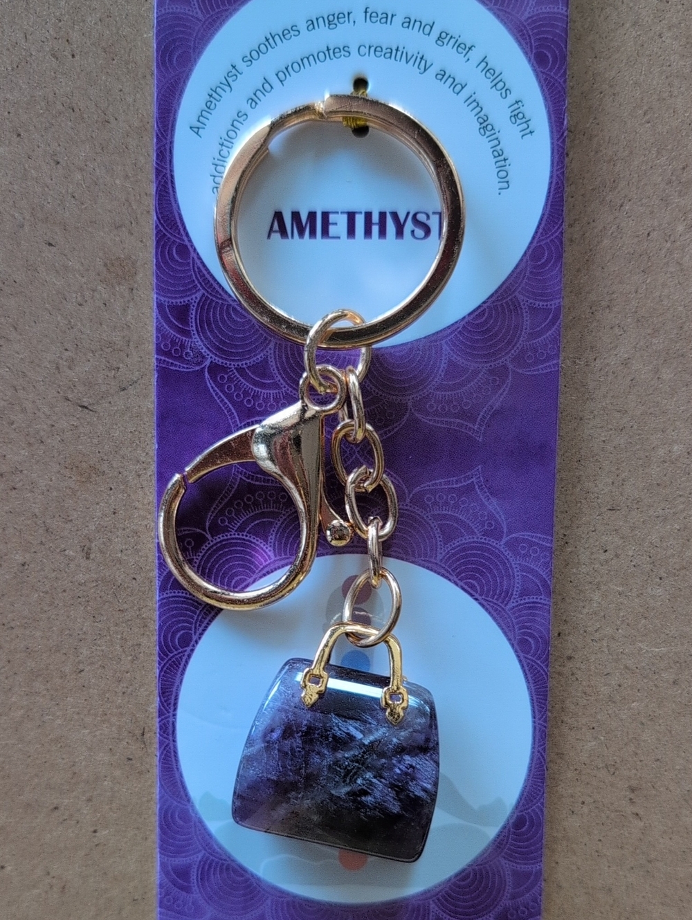 Amethyst Purple Purse Charm Keychain - Gold-Tone Hardware